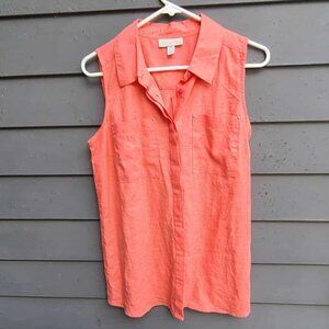 Dana Buchman Peach Linen Sleeveless Button Down Blouse size Medium